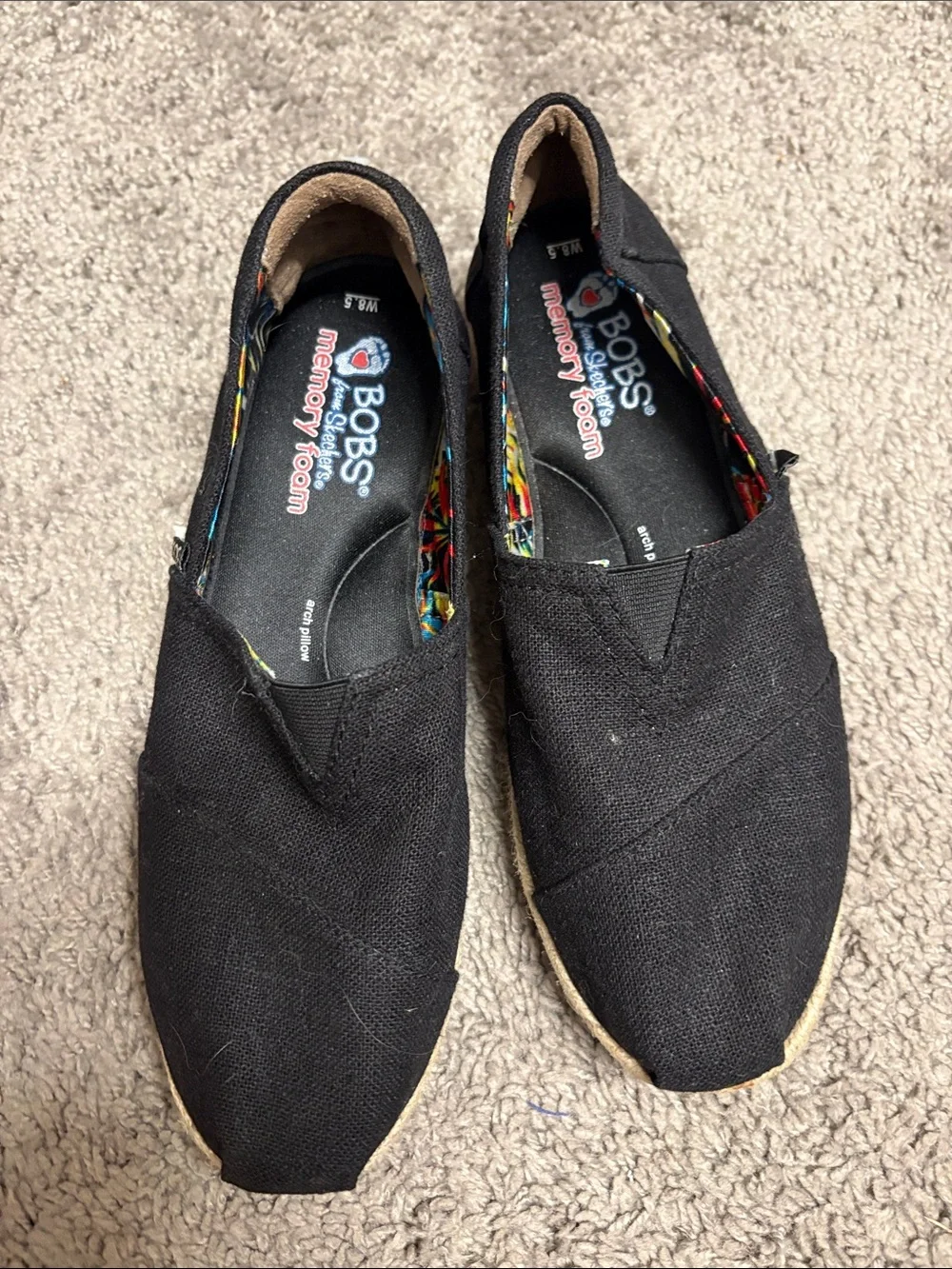 Skechers BOBS Black Slip-On Canvas Loafers for Women